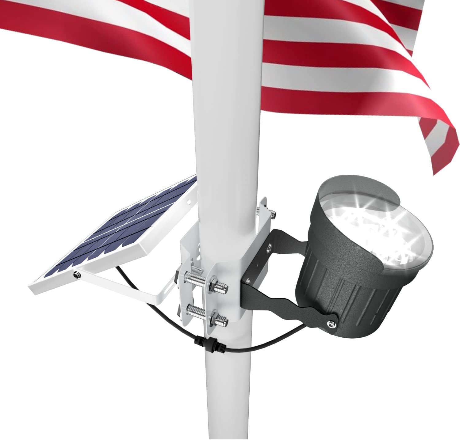 Dark Grey Ofuray Solar Flag Pole Light 3In1 Design, Brightest Flag Pole Light Solar Powered, 2 Brightness American Flag Coverage Led Solar Lights Outdoor Dusk to Dawn fit 1-4 Flagpole for House Inground